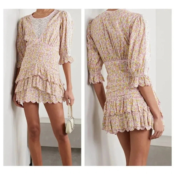 LoveShackFancy Pink Marquise Floral‎ Boho Mini Dress sz 4 - Picture 2 of 9